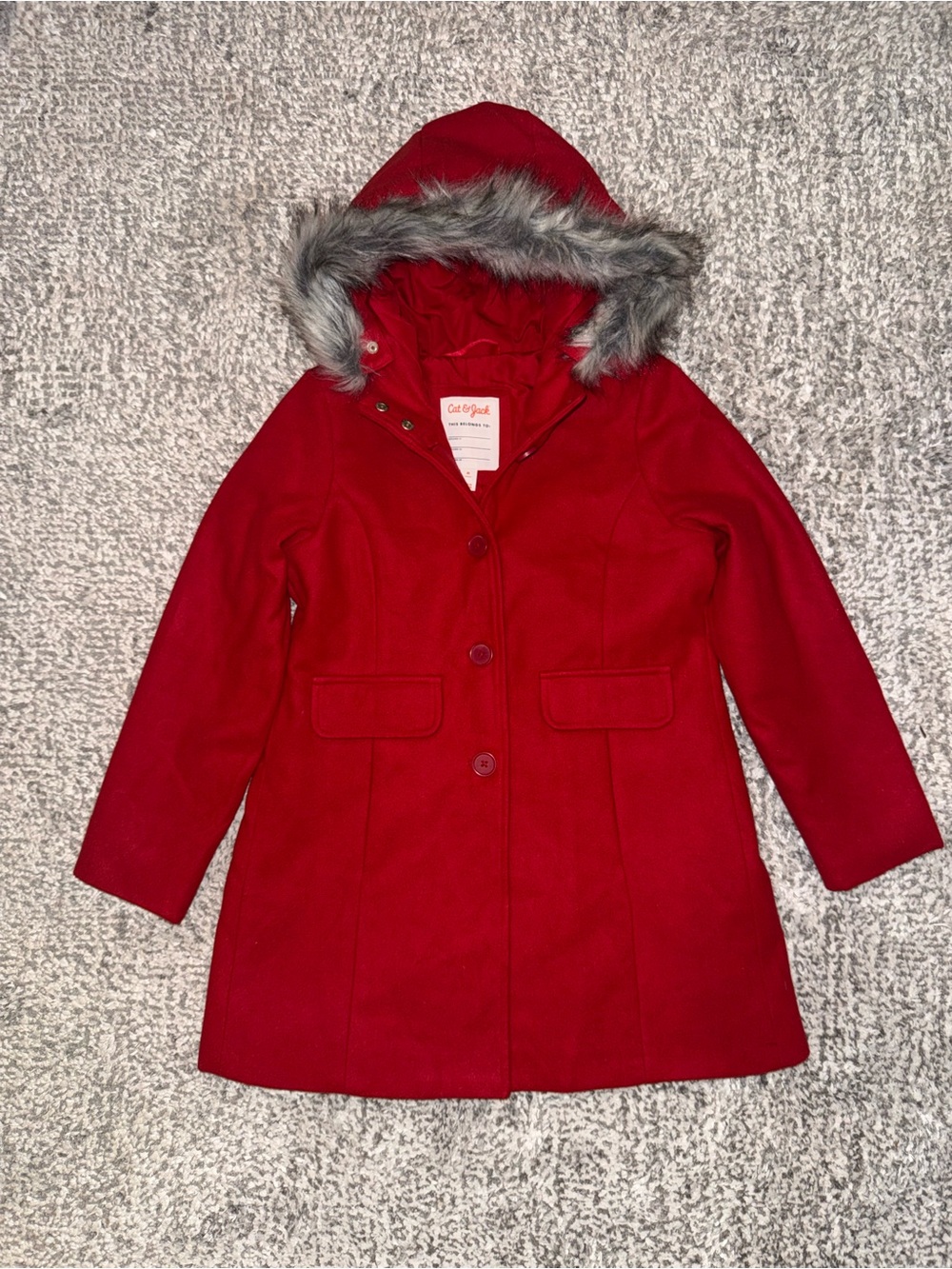 Cat & Jack Girls' Red Holiday Coat with Removable Faux Fur Trim Hood